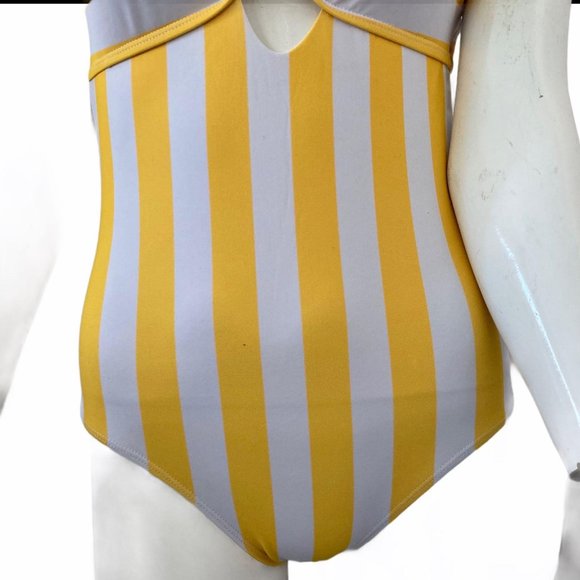 Yaffi Womens Yellow and White Striped One Piece Sw - Picture 5 of 7